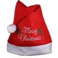 Rode vilten kerstmuts met witte bontrand en geborduurde kerstdecoraties - Merry Christmas Geborduurde Muts / 37x29cm