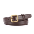 Slanke donkerbruine leren damesriem met een elegante gouden achthoekige metalen gesp - 110cm / koffiekleur