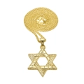 Collier punk en acier inoxydable plaqué or 18 carats avec pendentif Étoile de David - Hexagramme Lisse Gravé + Chaîne Cubaine 3mm 24 pouces