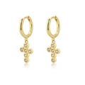 Elegant gold-plated S925 sterling silver hoop earrings with a zircon cross pendant - Gold Zirconia Cross
