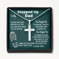 Silver cross necklace for stepfather with sentimental message card in gift box - Stepped Up Dad (Footprints)-Silver Cross Necklace
