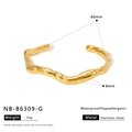 Gold plated wave textured stainless steel open bangle, waterproof and hypoallergenic - Irregular Lava Wave Bangle (NB-B6309-G)