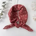 Dark red cotton linen scarf featuring delicate white floral prints and knotted design - XY-48 Dark Red Small Floral