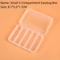 Detailed view of 5-compartment transparent plastic storage box measuring 8.1x5.5x1.7cm - Small 5-Compartment Earplug Box 8.1*5.5*1.7CM