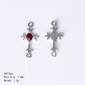 Gothic silver cross pendant with red oval gemstone for DIY necklace jewelry making - 84434 Red