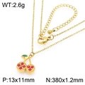Pastoral style golden necklace with red cherry pendant and green leaf detail for women - Gold Red Zirconia Cherry Pendant (KN295043-GC)