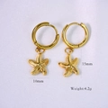 Golden stainless steel starfish hoop earrings measuring 15mm in length and 10mm in width - Starfish 3
