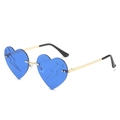 Blue heart-shaped rimless sunglasses with lightning edge cuts and gold metal frame - Gold Frame Blue Lenses
