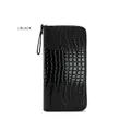Cartera larga negra para mujer con relieve de cocodrilo elegante y correa para la muñeca - Negro