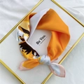 Silk square scarf with vibrant yellow sunflower print and smooth satin finish - 53cm / 18 Beach Bathing