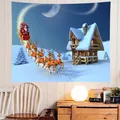Christmas tapestry featuring Santa on sleigh and cabin scene for holiday wall decor - Dreamy Moonlit Christmas (SD274)