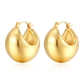 Minimalist golden hollow round hoop earrings with polished finish and glossy reflection - Large Semi-circle Hollow (MS-147) / Gold