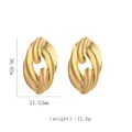 Detail showing 18k gold geometric earrings measurements and oval texture - Intertwined Oval Matte Earrings