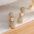 Exquisite 18K gold plated copper teardrop earrings featuring three-layer zircon pavé design - Medium Double-layer Waterdrop (2.7cm)