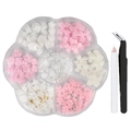 3D pink and white resin nail art set with flowers, bows, and pearls in a flower-shaped box - Trending Style 7 (With Tools)