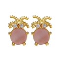 Pink round gemstone stud earrings with gold plating and cubic zirconia accents - Pink Crown