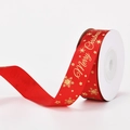 Red Christmas satin ribbon with golden Merry Christmas text and snowflake patterns - Reindeer and Snowflake / 2cm*10 Yards/Roll