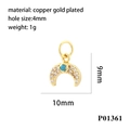 Detail of 18K gold-plated crescent moon pendant with micro-set zircon and turquoise - P01361-Crescent Moon Zircon Pendant
