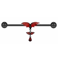 Gothic industrial barbell earring featuring black bat design with a red teardrop gemstone - Bat Industrial Barbell (24043003-2)