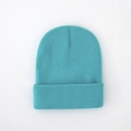 Klassieke turquoise gebreide muts met omslag voor warmte en stijl in de winter - Eén maat / Meer blauw