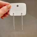 Elegant long silver butterfly tassel earrings with shimmering textured fringe design - Silver Granular Linear Drop Earrings (Silver Earring Post) E1566