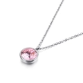 Chic silver titanium necklace featuring a round faceted pink gemstone devil eye pendant - Pink Faceted Style (KN88719-K)