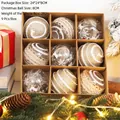 Nine piece 8cm Christmas ball set with glitter and reindeer patterns in a gift box - Deer and Snowflake Gold Glitter Style (5634299601601)