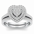 Sparkling double heart ring set with silver-finish halo cubic zirconia stones - Size 5 / Heart Double Halo Silver-Tone Set (CY1074) / Silver