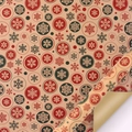 Carta regalo Kraft vintage con motivi di fiocchi di neve rossi e verdi natalizi - Neve di Natale