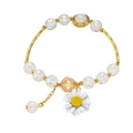 Pink beaded bracelet with daisy charm and cracked glass beads for girls - Metal Half Ring Daisy Style / White