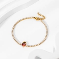 Gold plated bracelet featuring a red heart zircon and crown detail with white crystals - Gold Red Zircon Bracelet