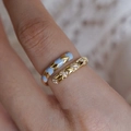 Golden wrap ring with light blue enamel star and sparkling white zircon pavé details - Adjustable Open / Light Blue Star Wrap Style (J5436)