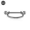 Silver G23 Titanium nipple ring featuring clear cubic zirconia stones and screw balls - 12mm Steel with White Zircon
