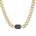 Golden Cuban link necklace featuring a minimalist black square crystal pendant - Black Gemstone Style (KN227738-DX)