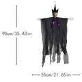 Hängender Halloween-Geist mit schwarzem Spitzhut und lila Schleife, 90cm Höhe - H-02 Totenkopfgeist mit Hut / Grau