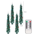 Set of four green Christmas tree LED candles with multi-function remote control - Snowy Berries Candle 4PCS Remote