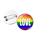 Broche ronde en verre arc-en-ciel avec texte LOVE blanc et épingle en métal - Texte 'Love' Arc-en-ciel (Style 30)