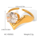 Detailed view of wave-shaped zircon ring with measurements and weight specifications - Oval Zirconia Open Adjustable Ring (HC-R30501)