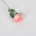 Pink and white gradient faux velvet rose stem displayed on a decorative white card - Silk Gradient Pink