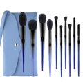 Set de 10 brochas de maquillaje profesional con mangos degradados y estuche azul claro - Juego de 10 piezas con bolsa de almacenamiento