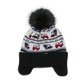Detail of gray knit winter hat for kids with colorful construction truck patterns - M (52-54cm) / Black (Grey with Black Trim)