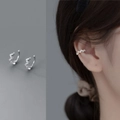 Silver zigzag ear cuff with sparkling zircons shown on model and close-up view - 30038-Silver Lightning Zircon Pair