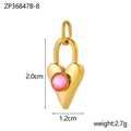 Golden stainless steel heart pendant with pink zircon and dimensions for jewelry making - Gold-Hot Pink Stone