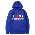 Royal blue hoodie with I Love My Boyfriend print featuring front pocket and hood - S / Tops / Blue (I ❤️ MY BOYFRIEND)