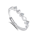 Anillo ajustable de plata S925 para pareja con tres circonitas redondas y brillantes - Anillo de Mujer / Abierto Ajustable