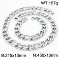 Ensemble chaîne NK hip-hop en acier inoxydable argenté avec collier et bracelet - 13mm Couleur Acier