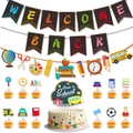 Detailed set of Welcome Back to School party decorations with banners and cake toppers - Back to School Decoration Set (Style D)