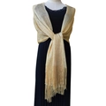 Sparkling gold lurex shawl with fringes for wedding evening dresses on a mannequin - Light Gold