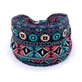 Bohemian mandala flower headband featuring geometric patterns on black elastic fabric - US 10
