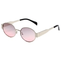 Oval retro sunglasses with gold metal frame and gradient pink lenses for men and women - Silver Frame Grey Pink